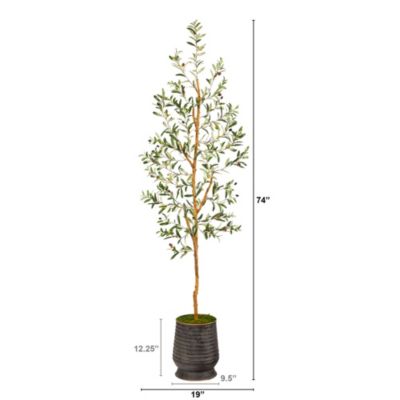 Inch Olive Artificial Tree in Ribbed Metal Planter