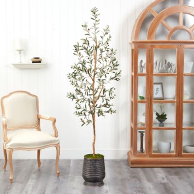 Inch Olive Artificial Tree in Ribbed Metal Planter