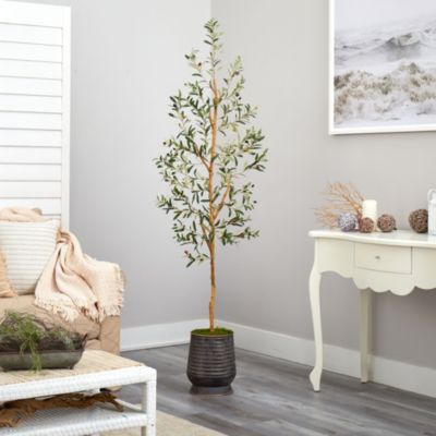 Inch Olive Artificial Tree in Ribbed Metal Planter