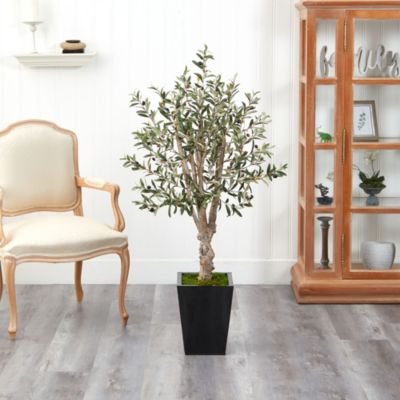 4.5-Foot Olive Artificial Tree in Black Metal Planter