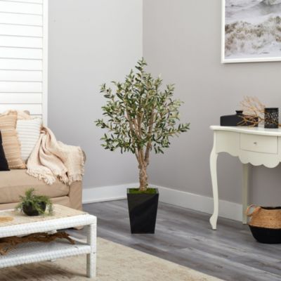 4.5-Foot Olive Artificial Tree in Black Metal Planter