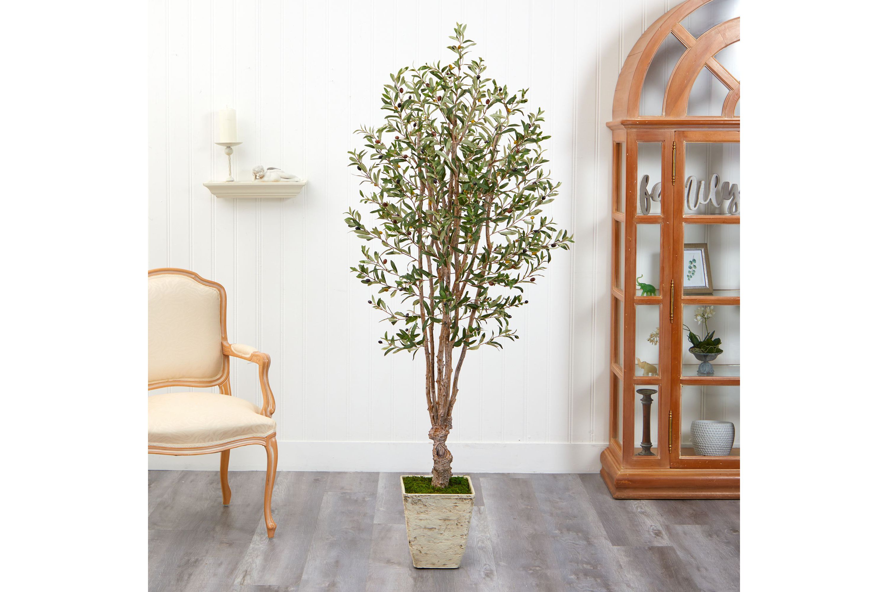 6.5-Foot Olive Artificial Tree in Country White Planter