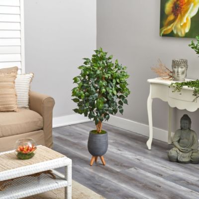 4-Foot Ficus Artificial Tree in Gray Planter with Stand