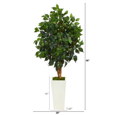 4-Foot Ficus Artificial Tree in White Tower Planter