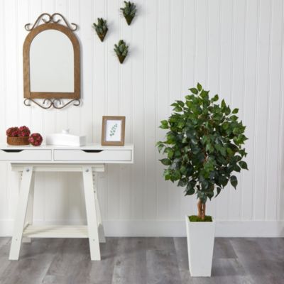 4-Foot Ficus Artificial Tree in White Tower Planter