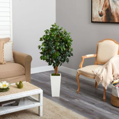 4-Foot Ficus Artificial Tree in White Tower Planter