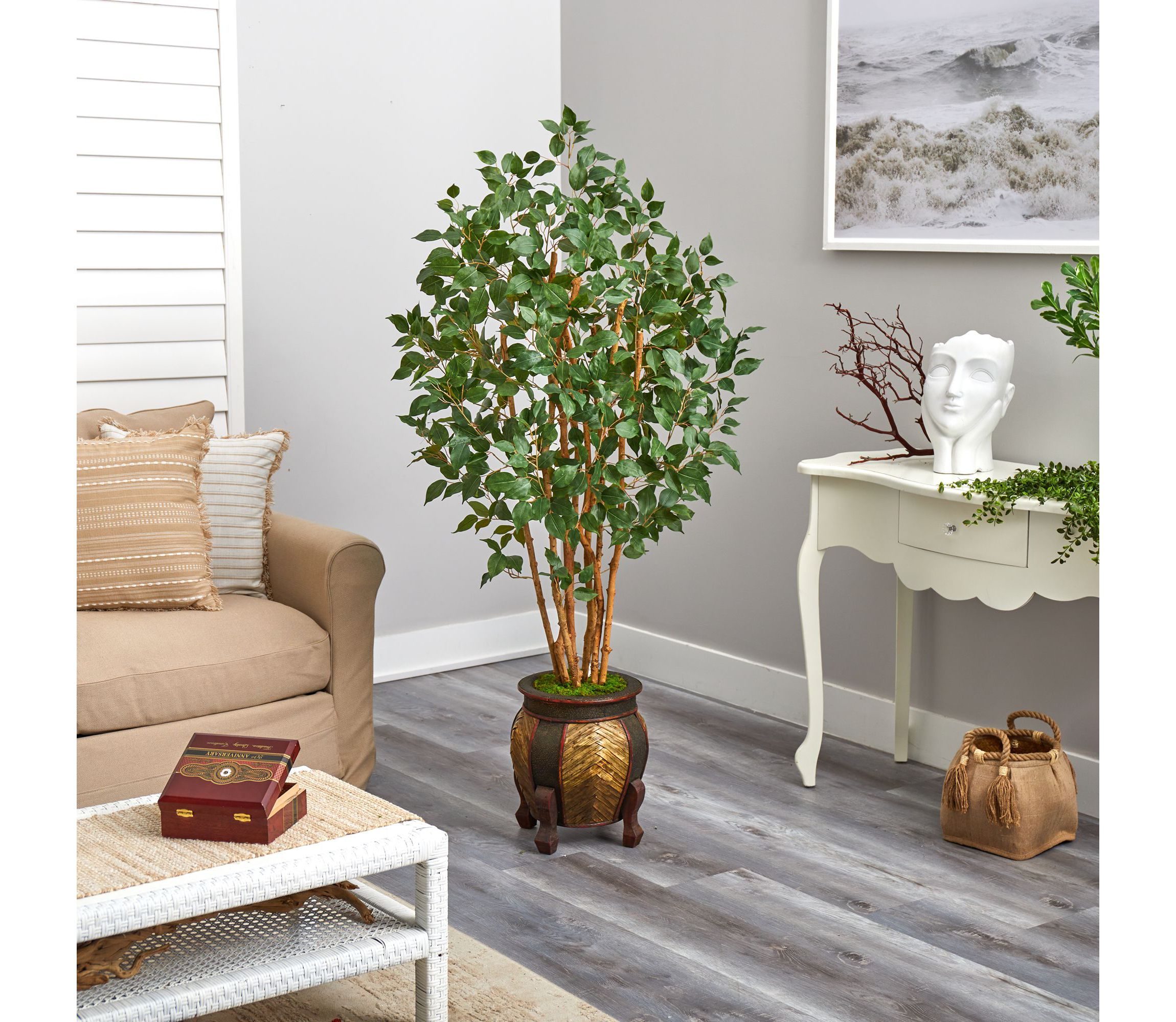5.5-Foot Ficus Bushy Artificial Tree in Decorative Planter