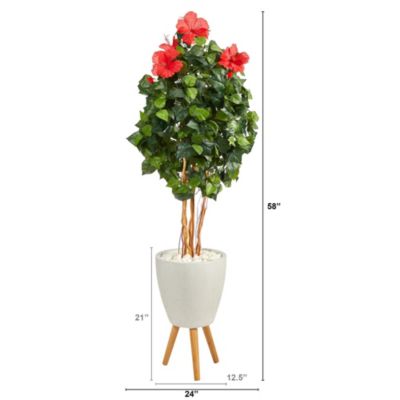 58-Inch Hibiscus Artificial Tree in White Planter with Stand