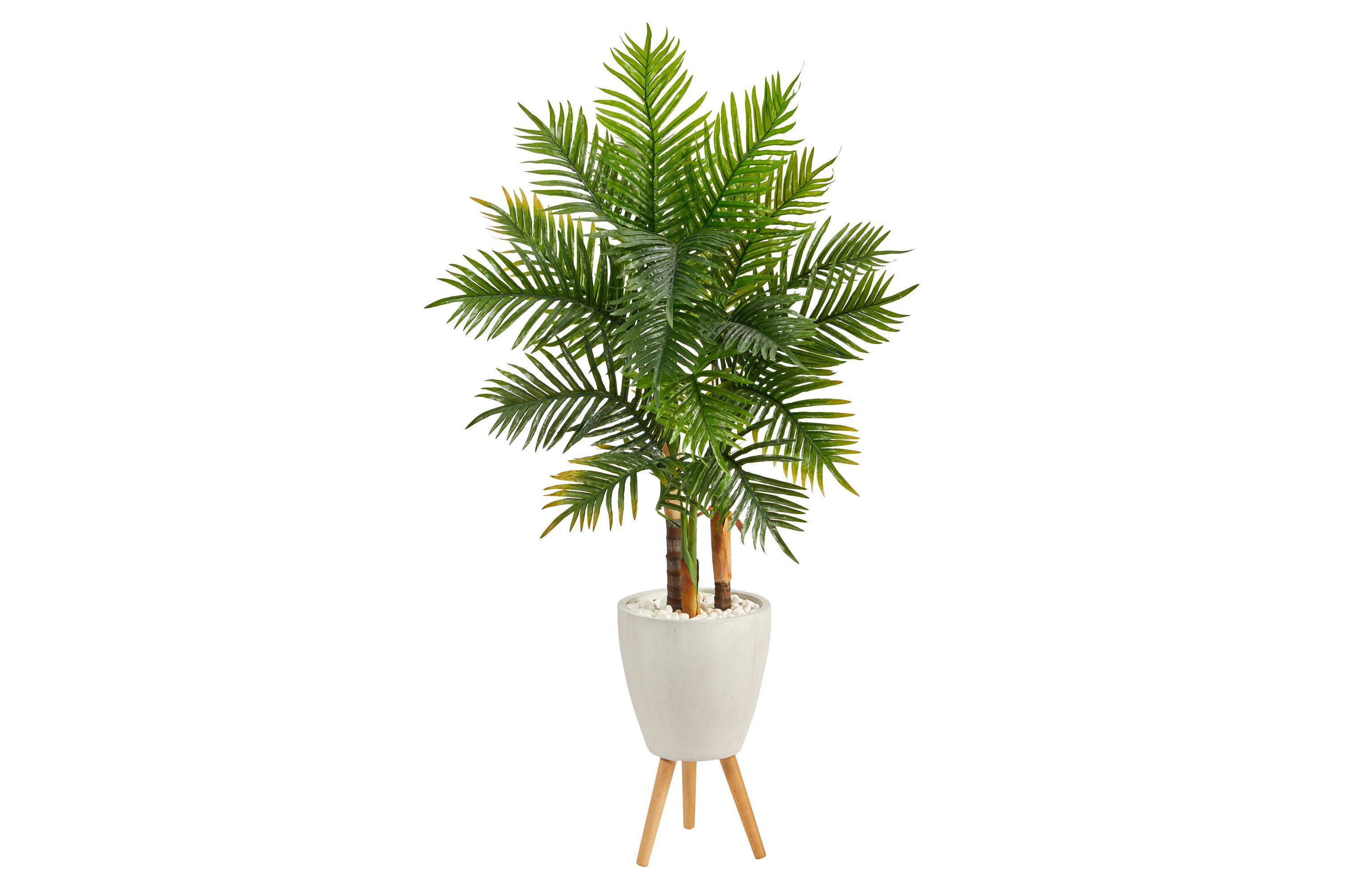 63-Inch Areca Artificial Palm Tree in White Planter with Stand (Real Touch)