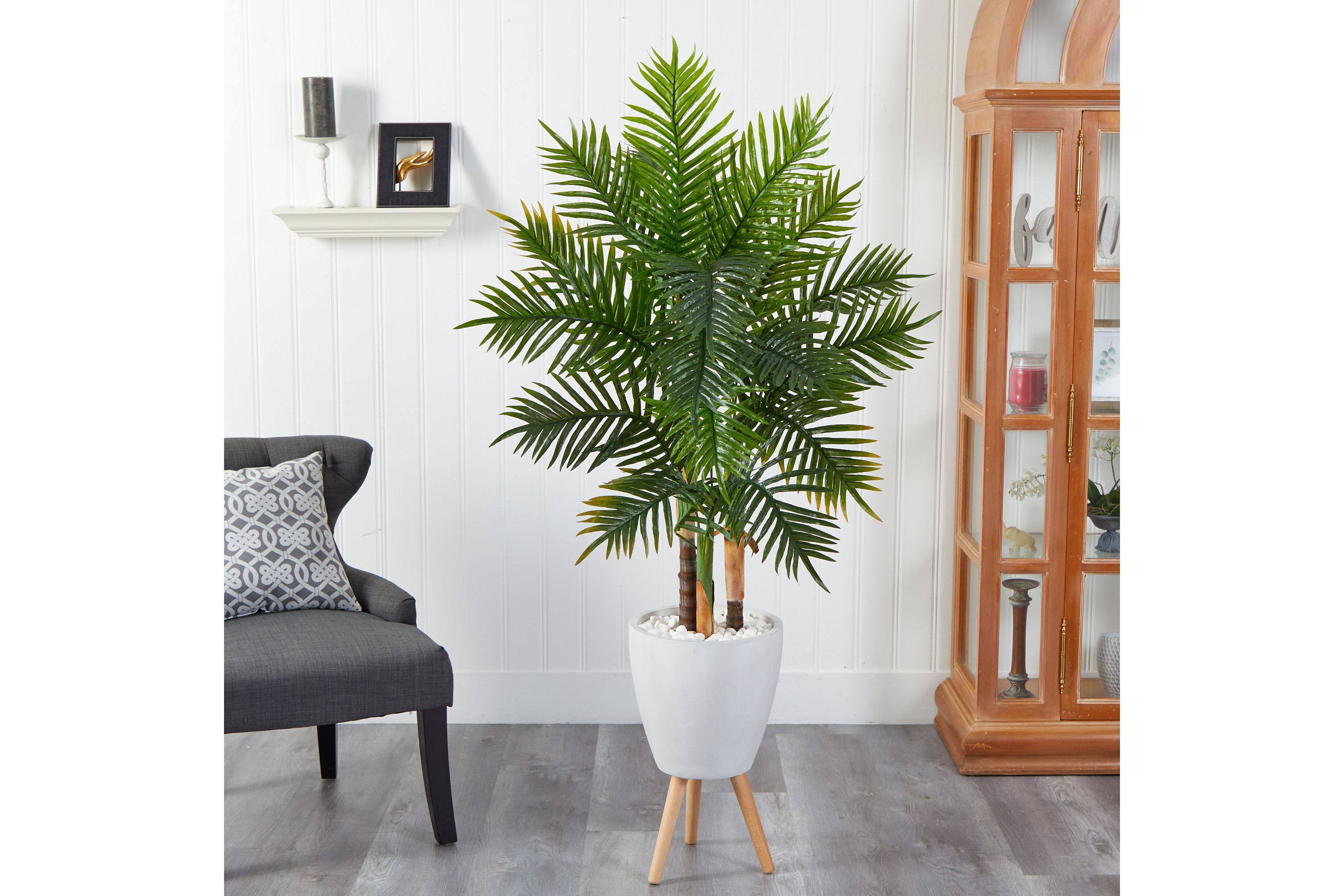 63-Inch Areca Artificial Palm Tree in White Planter with Stand (Real Touch)
