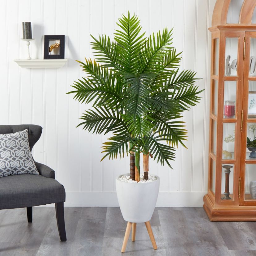 63-Inch Areca Artificial Palm Tree in White Planter with Stand (Real Touch)