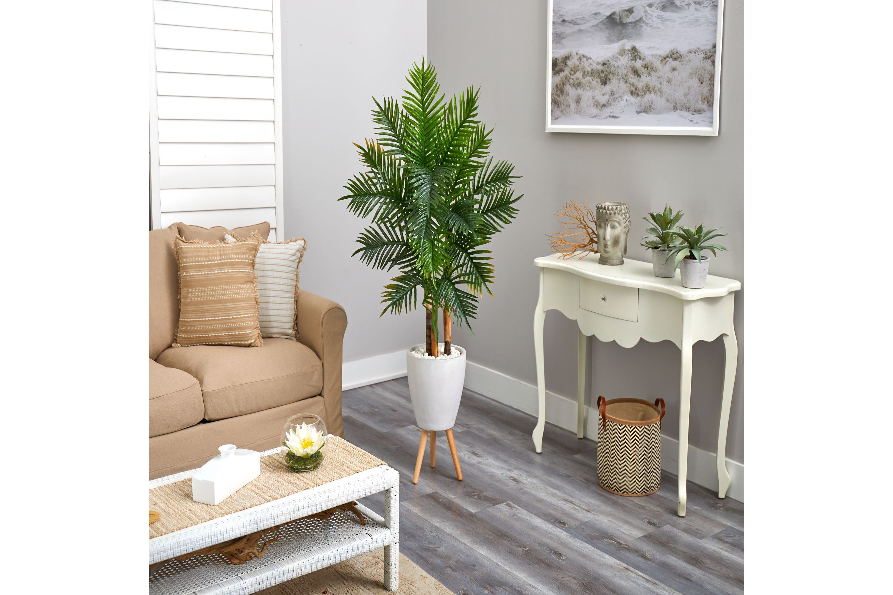 63-Inch Areca Artificial Palm Tree in White Planter with Stand (Real Touch)