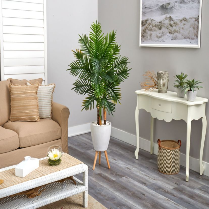 63-Inch Areca Artificial Palm Tree in White Planter with Stand (Real Touch)