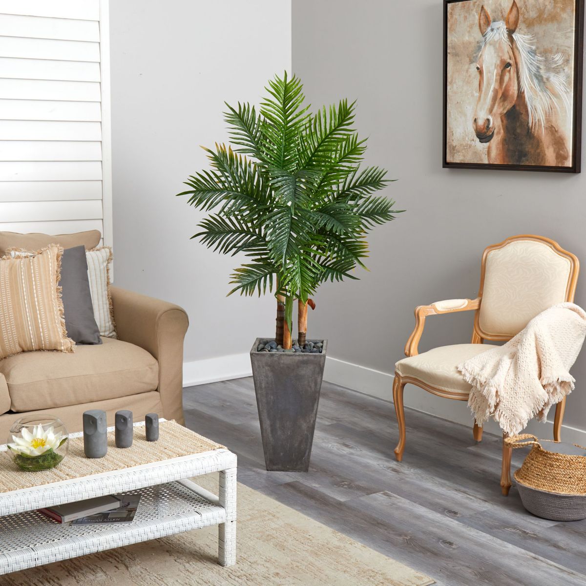 63-Inch Areca Artificial Palm Tree in Cement Planter (Real Touch)