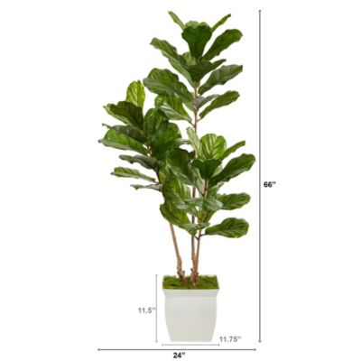 5.5-Foot Fiddle Leaf Artificial Tree in White Metal Planter UV Resistant (Indoor/Outdoor)