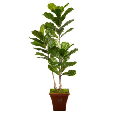 5.5-Foot Fiddle Leaf Artificial Tree in Brown Planter UV Resistant (Indoor/Outdoor)
