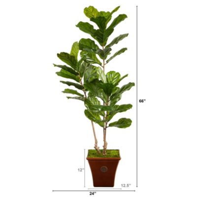 5.5-Foot Fiddle Leaf Artificial Tree in Brown Planter UV Resistant (Indoor/Outdoor)