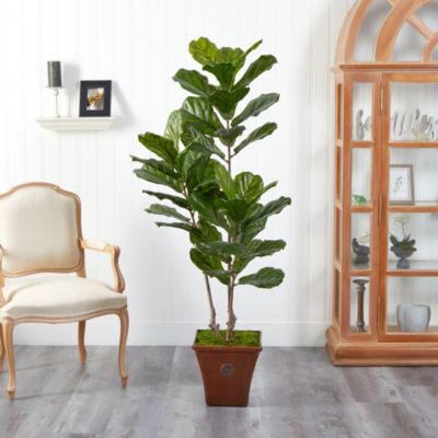 5.5-Foot Fiddle Leaf Artificial Tree in Brown Planter UV Resistant (Indoor/Outdoor)