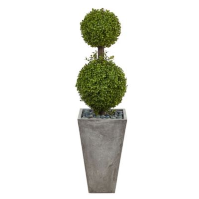 4-Foot Double Boxwood Topiary Artificial Tree in Cement Planter (Indoor/Outdoor)