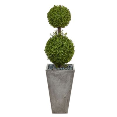Nearly Natural 4-Foot Double Boxwood Topiary Artificial Tree in Cement Planter (Indoor/Outdoor)