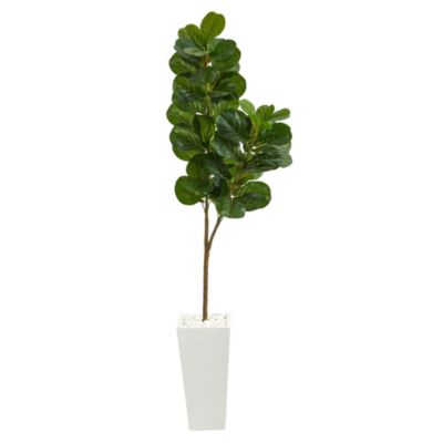 Nearly Natural 6-Foot Fiddle leaf Fig Artificial Tree in Tall White Planter, Green