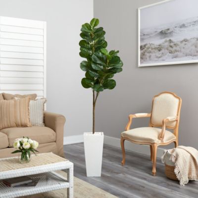 6-Foot Fiddle leaf Fig Artificial Tree in Tall White Planter