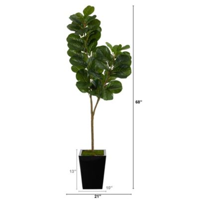 68-Inch Fiddle leaf Fig Artificial Tree in Black Metal Planter