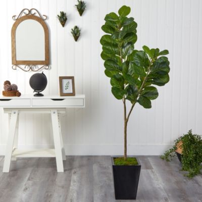 68-Inch Fiddle leaf Fig Artificial Tree in Black Metal Planter