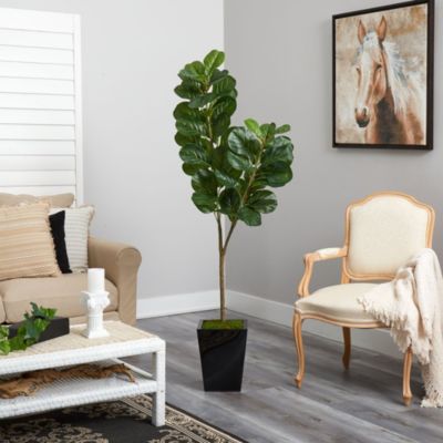 68-Inch Fiddle leaf Fig Artificial Tree in Black Metal Planter