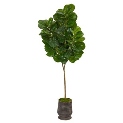 74-Inch Fiddle leaf Fig Artificial Tree in Ribbed Metal Planter