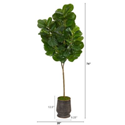 74-Inch Fiddle leaf Fig Artificial Tree in Ribbed Metal Planter