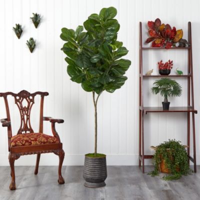 74-Inch Fiddle leaf Fig Artificial Tree in Ribbed Metal Planter