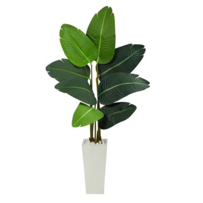 Nearly Natural 4.5-Foot Travelers Palm Artificial Tree in White Planter, Green