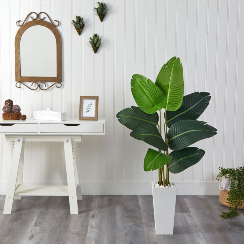 4.5-Foot Travelers Palm Artificial Tree in White Planter