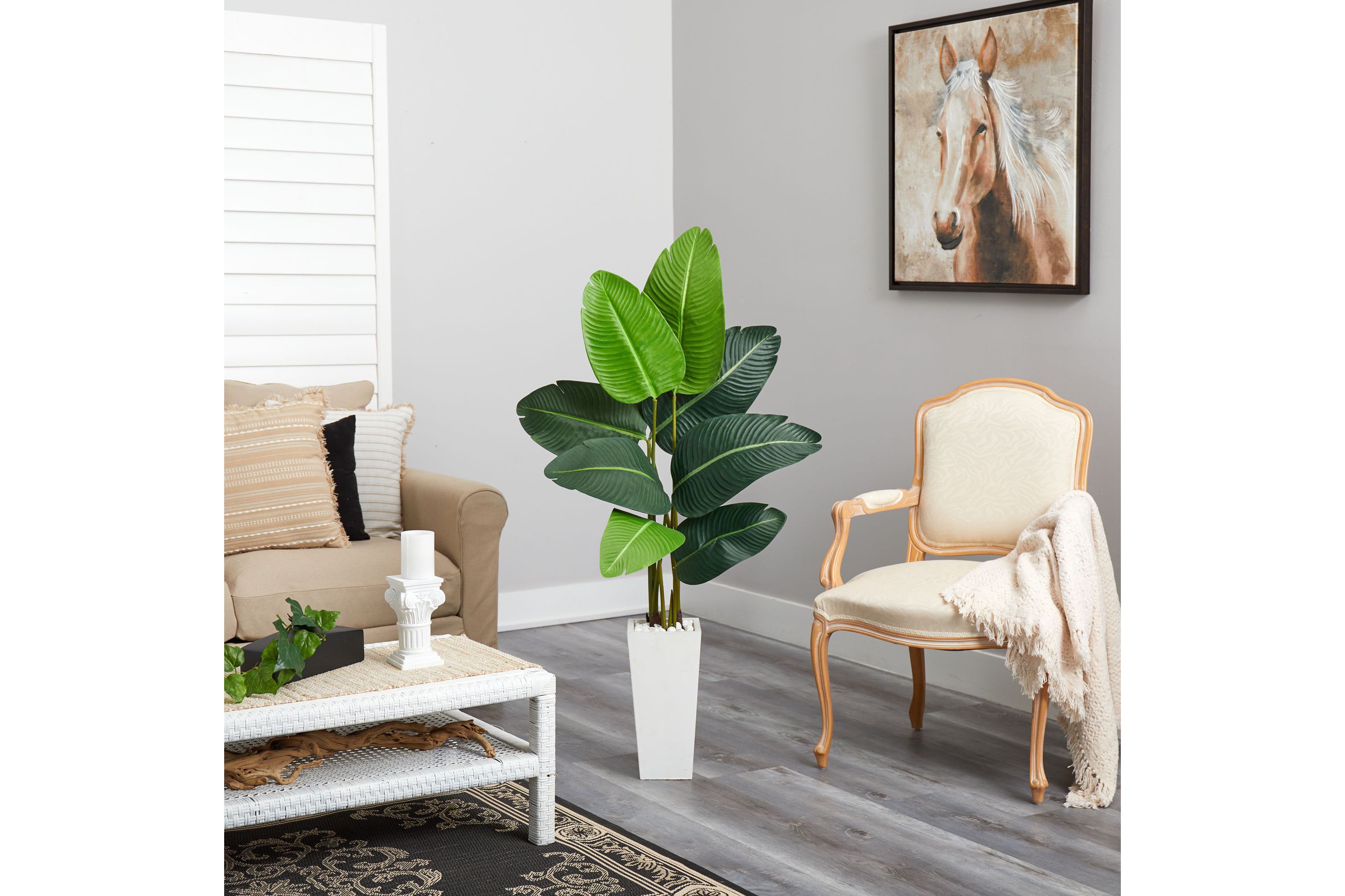 4.5-Foot Travelers Palm Artificial Tree in White Planter