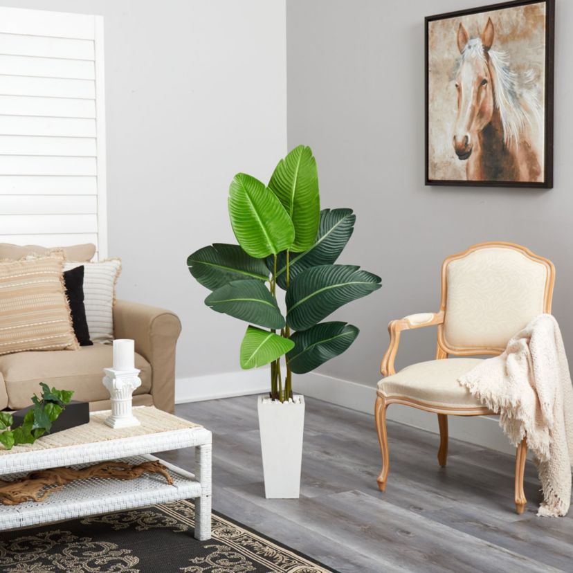 4.5-Foot Travelers Palm Artificial Tree in White Planter