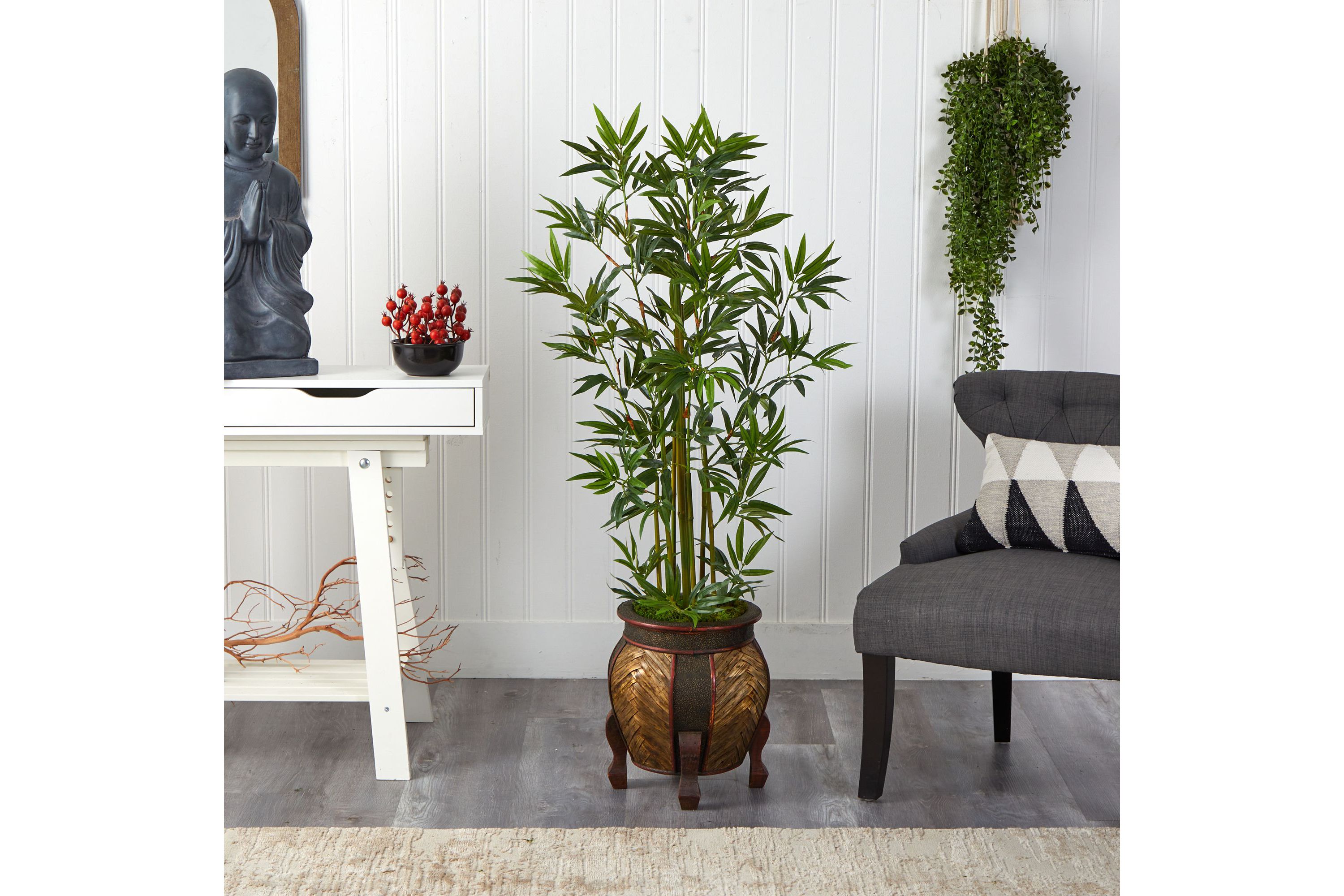 4.5-Foot Bamboo Palm Artificial Tree in Decorative Planter