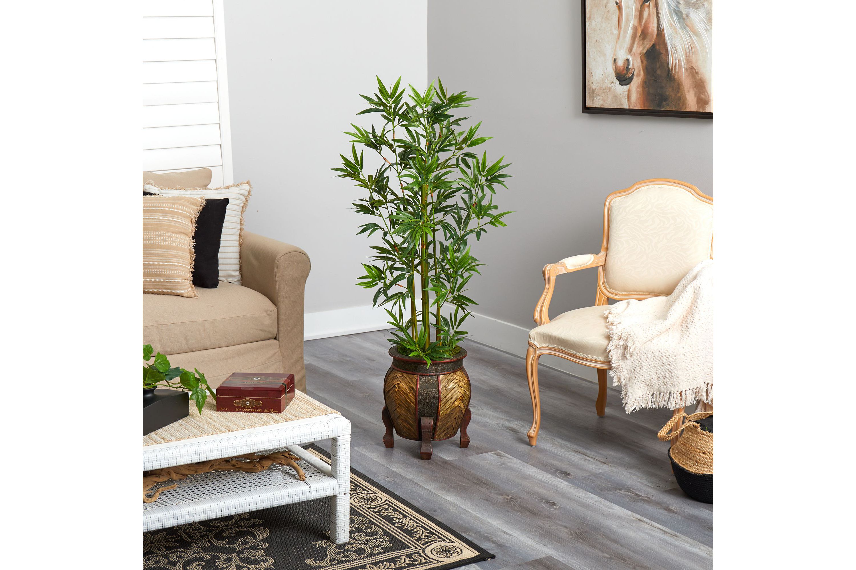 4.5-Foot Bamboo Palm Artificial Tree in Decorative Planter