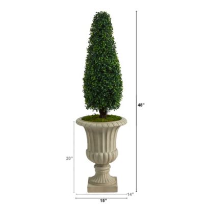 4-Foot Boxwood Tower Artificial Topiary Tree in Sand Finished Urn UV Resistant (Indoor/Outdoor)