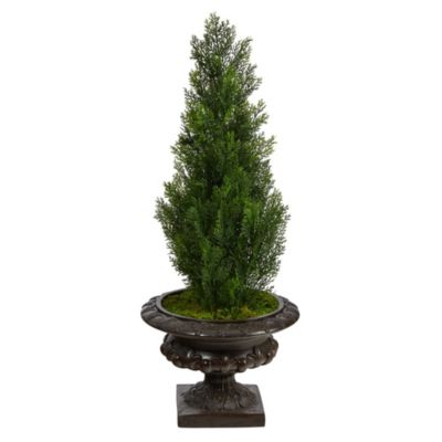 3.5-Foot Mini Cedar Artificial Pine Tree in Iron Colored Urn UV Resistant (Indoor/Outdoor)