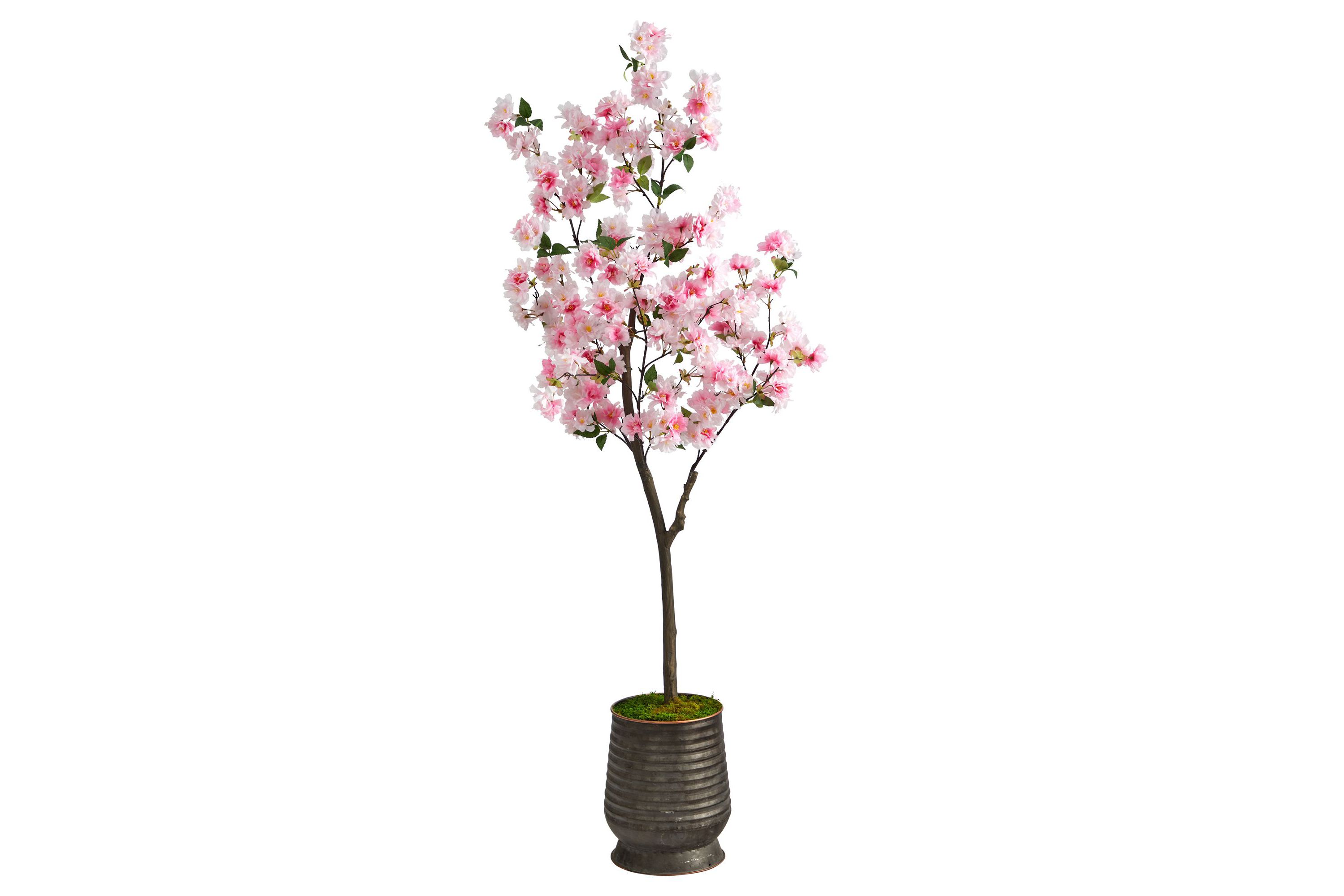 5.5-Foot Cherry Blossom Artificial Tree in Ribbed Metal Planter