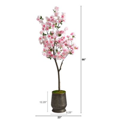 5.5-Foot Cherry Blossom Artificial Tree in Ribbed Metal Planter