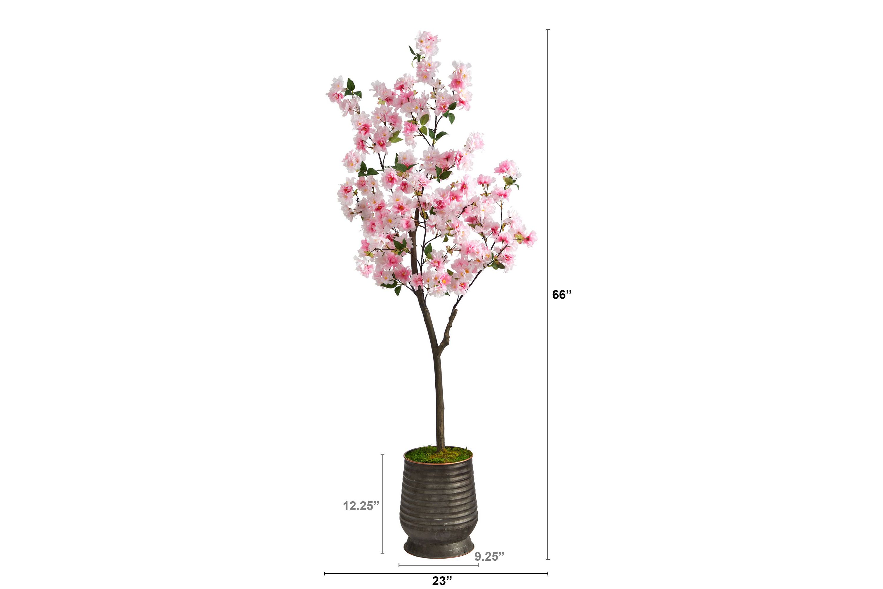 5.5-Foot Cherry Blossom Artificial Tree in Ribbed Metal Planter