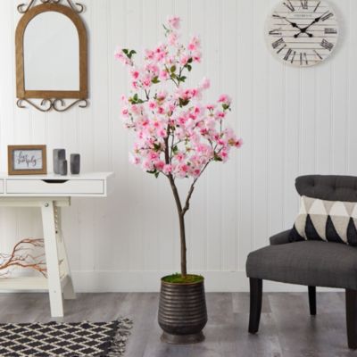 5.5-Foot Cherry Blossom Artificial Tree in Ribbed Metal Planter