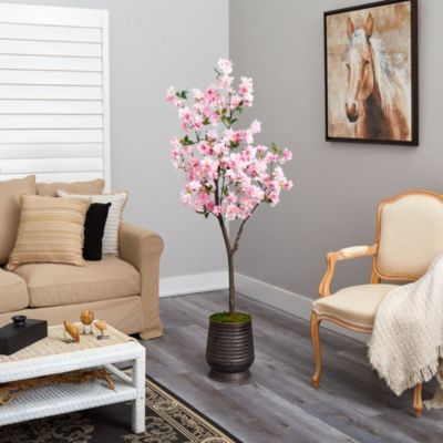 5.5-Foot Cherry Blossom Artificial Tree in Ribbed Metal Planter