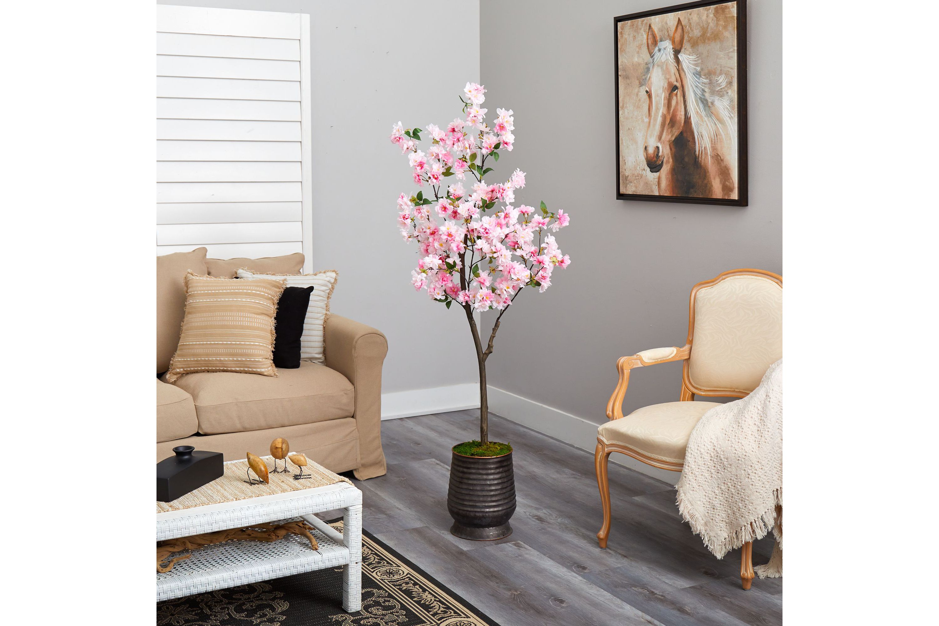 5.5-Foot Cherry Blossom Artificial Tree in Ribbed Metal Planter