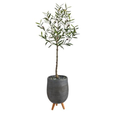4.5-Foot Olive Artificial Tree in Gray Planter with Stand