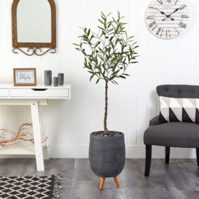 4.5-Foot Olive Artificial Tree in Gray Planter with Stand