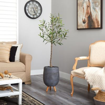 4.5-Foot Olive Artificial Tree in Gray Planter with Stand