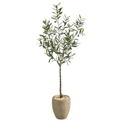 Nearly Natural 5.5-Foot Olive Artificial Tree in Sand Colored Planter, Green